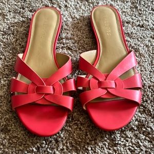 Talbots hot pink mule sandals size 8.5 Genuin leather woven Slip on